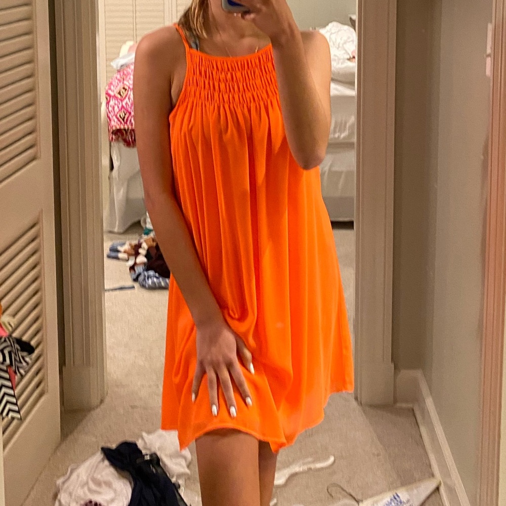 orange flowy dress